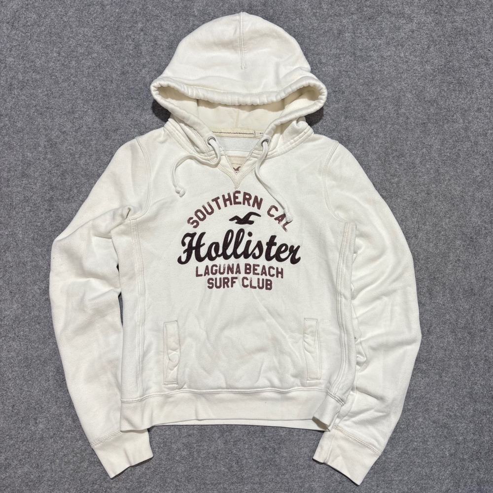 Hollister Southern Cal Laguna Beach Surf Club Hoodie Cream White‎ Mens Medium